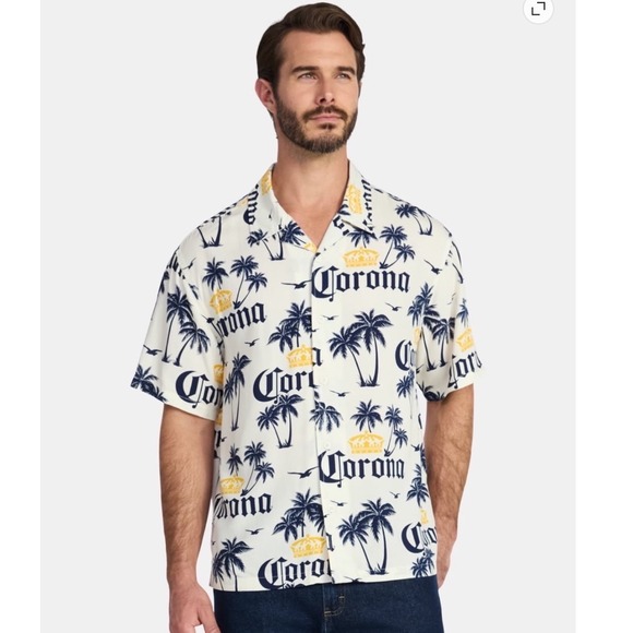 Corona Other - Corona Extra Hawaiian Camp Shirt Mens 2XL Palm Tree Button Front Tropical NWT